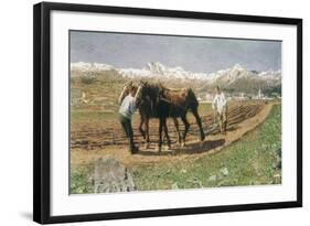 Plowing in the Engadin-Giovanni Segantini-Framed Giclee Print