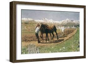 Plowing in the Engadin-Giovanni Segantini-Framed Giclee Print