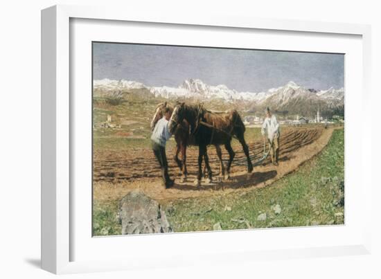 Plowing in the Engadin-Giovanni Segantini-Framed Giclee Print