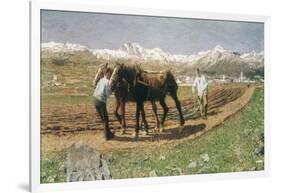 Plowing in the Engadin-Giovanni Segantini-Framed Giclee Print