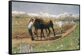 Plowing in the Engadin-Giovanni Segantini-Framed Stretched Canvas