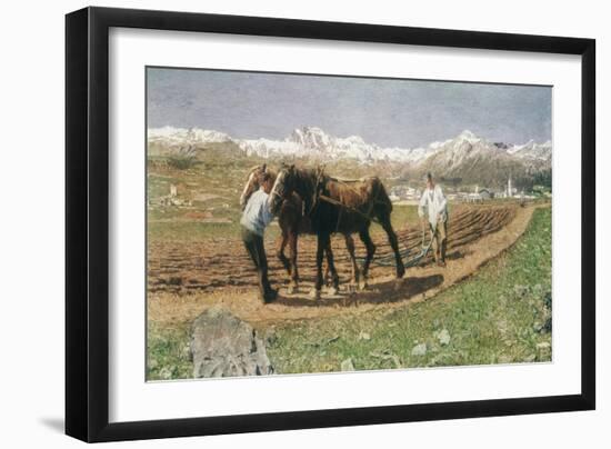 Plowing in the Engadin-Giovanni Segantini-Framed Premium Giclee Print