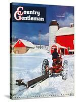 "Plowing Path to the Barn," Country Gentleman Cover, January 1, 1947-J. Julius Fanta-Stretched Canvas