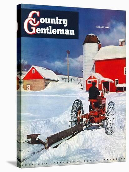 "Plowing Path to the Barn," Country Gentleman Cover, January 1, 1947-J. Julius Fanta-Stretched Canvas