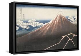 Pluie d'orage sous le sommet du Fuji-Katsushika Hokusai-Framed Stretched Canvas