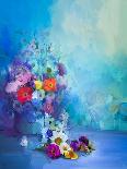 Abstract Colorful Oil Painting Landscape on Canvas. Semi- Abstract Image of Flowers, Meadow and Fie-pluie_r-Art Print