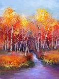 Oil Painting Landscape - Colorful Autumn Trees. Semi Abstract Image of Forest, Trees with Yellow --pluie_r-Art Print