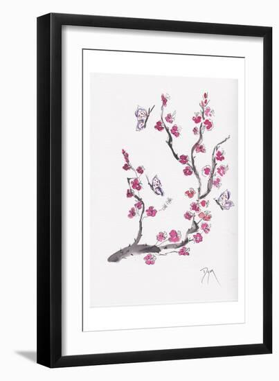 Plum Blossom with Butterflies-Beverly Dyer-Framed Art Print