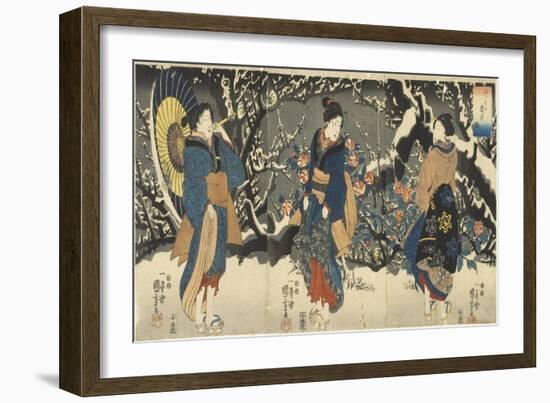 Plum Blossoms in the Evening Snow, 1847-1852-Utagawa Kuniyoshi-Framed Giclee Print