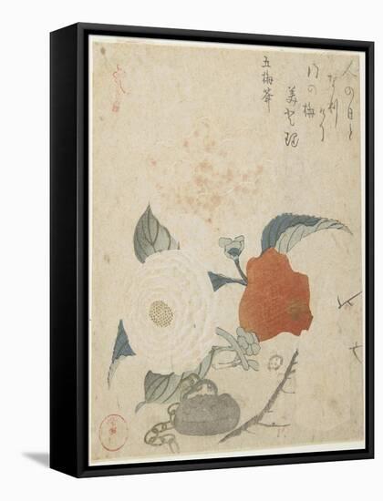 Plum Branch, a Peony Flower and a Metal Seal, 1816-Kubo Shunman-Framed Stretched Canvas