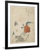 Plum Branch, a Peony Flower and a Metal Seal, 1816-Kubo Shunman-Framed Giclee Print