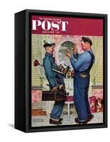 "Plumbers" Saturday Evening Post Cover, June 2,1951-Norman Rockwell-Framed Stretched Canvas