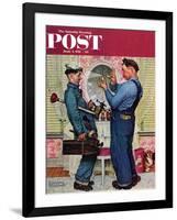 "Plumbers" Saturday Evening Post Cover, June 2,1951-Norman Rockwell-Framed Giclee Print