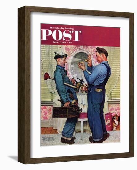 "Plumbers" Saturday Evening Post Cover, June 2,1951-Norman Rockwell-Framed Premium Giclee Print