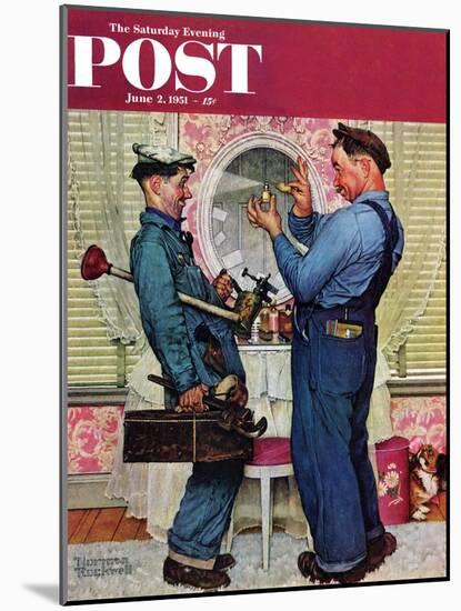 "Plumbers" Saturday Evening Post Cover, June 2,1951-Norman Rockwell-Mounted Premium Giclee Print