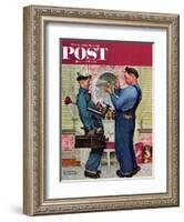 "Plumbers" Saturday Evening Post Cover, June 2,1951-Norman Rockwell-Framed Giclee Print