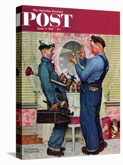 "Plumbers" Saturday Evening Post Cover, June 2,1951-Norman Rockwell-Stretched Canvas