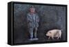 Plump Pig and Farmer-Den Reader-Framed Stretched Canvas