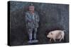 Plump Pig and Farmer-Den Reader-Stretched Canvas