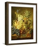 Plums, a Peach, Grapes, a Melon, a Pineapple, a Fig, Currants, Cherries and Flowers in a Basket,…-Jan van Huysum-Framed Giclee Print