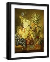 Plums, a Peach, Grapes, a Melon, a Pineapple, a Fig, Currants, Cherries and Flowers in a Basket,…-Jan van Huysum-Framed Giclee Print