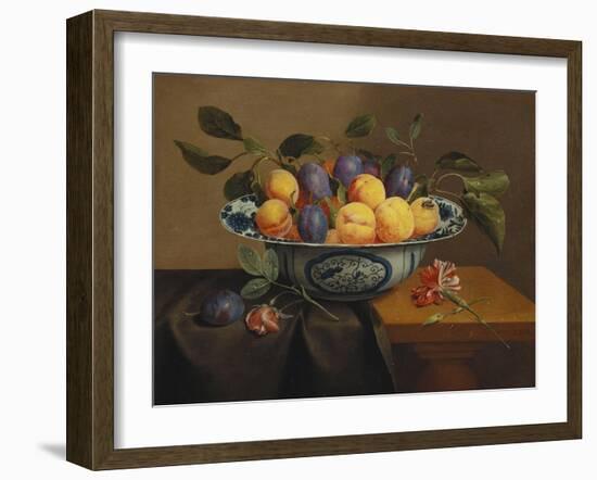 Plums and Apricots in a Wanli Kraak Porselein Bowl with a Carnation, a Rose-Jacob Van Hulsdonck-Framed Giclee Print