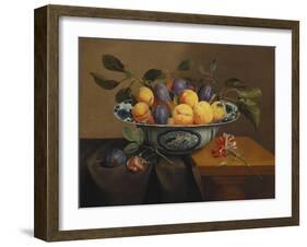 Plums and Apricots in a Wanli Kraak Porselein Bowl with a Carnation, a Rose-Jacob Van Hulsdonck-Framed Giclee Print