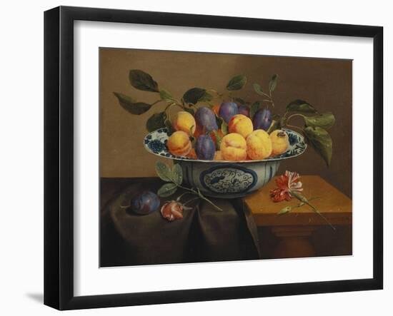 Plums and Apricots in a Wanli Kraak Porselein Bowl with a Carnation, a Rose-Jacob Van Hulsdonck-Framed Giclee Print