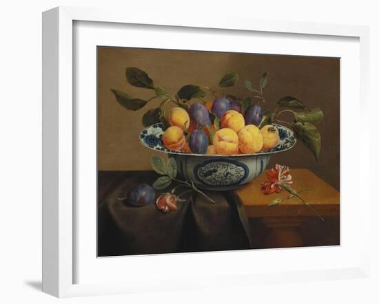 Plums and Apricots in a Wanli Kraak Porselein Bowl with a Carnation, a Rose-Jacob Van Hulsdonck-Framed Giclee Print