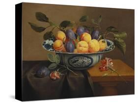 Plums and Apricots in a Wanli Kraak Porselein Bowl with a Carnation, a Rose-Jacob Van Hulsdonck-Stretched Canvas