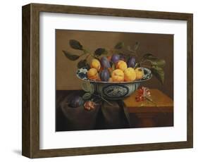 Plums and Apricots in a Wanli Kraak Porselein Bowl with a Carnation, a Rose-Jacob Van Hulsdonck-Framed Giclee Print