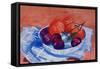 Plums and Mandarins in a dish, 2013 gouache.-Joan Thewsey-Framed Stretched Canvas