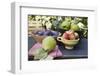 Plums, Apples and Quinces in Bowls on Garden Table-Foodcollection-Framed Photographic Print