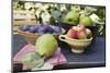 Plums, Apples and Quinces in Bowls on Garden Table-Foodcollection-Mounted Photographic Print