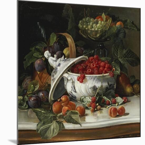 Plums, Grapes and Raspberries in a Porcelain Tureen, 1885-Sophus Pedersen-Mounted Giclee Print