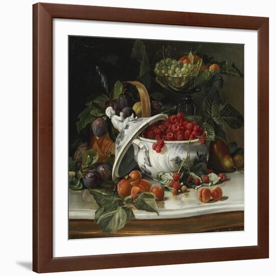 Plums, Grapes and Raspberries in a Porcelain Tureen, 1885-Sophus Pedersen-Framed Giclee Print