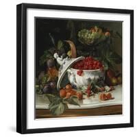 Plums, Grapes and Raspberries in a Porcelain Tureen, 1885-Sophus Pedersen-Framed Giclee Print