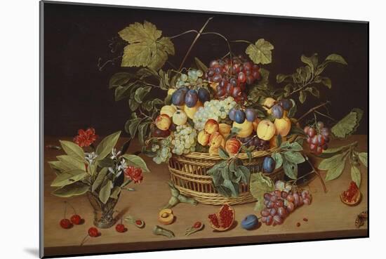 Plums, Peaches and Grapes in a Basket with Carnations and Other Flowers in a Roemer, with…-Jacob Van Hulsdonck-Mounted Giclee Print