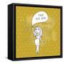 Plus Size Girl in Vector. Cartoon Beautiful Woman with Textbox-smilewithjul-Framed Stretched Canvas