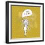 Plus Size Girl in Vector. Cartoon Beautiful Woman with Textbox-smilewithjul-Framed Art Print