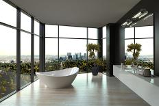 White Bathroom Interior with Concrete Walls and Tiled Floor-PlusONE-Photographic Print