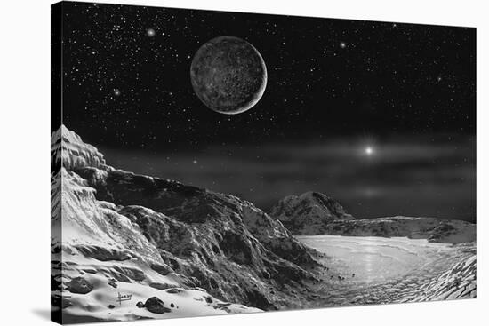 Pluto And Charon - Noir-David A Hardy-Stretched Canvas