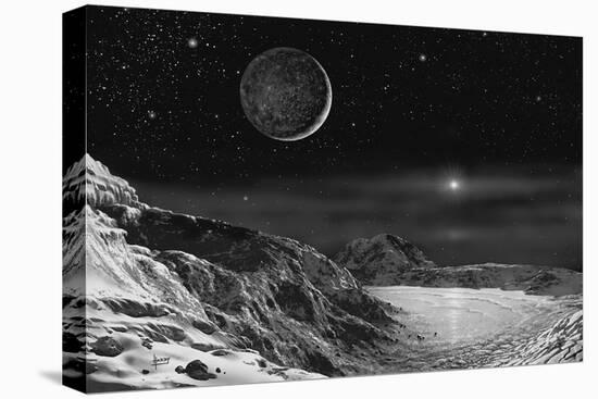 Pluto And Charon - Noir-David A Hardy-Stretched Canvas