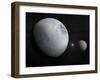 Pluton, its Big Moon Charon and the Polaris Star-null-Framed Art Print