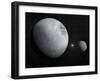 Pluton, its Big Moon Charon and the Polaris Star-null-Framed Art Print