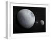 Pluton, its Big Moon Charon and the Polaris Star-null-Framed Art Print