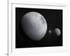 Pluton, its Big Moon Charon and the Polaris Star-null-Framed Art Print