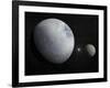 Pluton, its Big Moon Charon and the Polaris Star-null-Framed Art Print