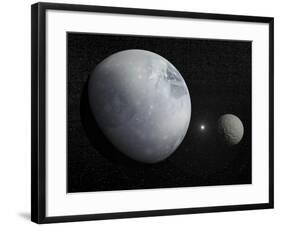 Pluton, its Big Moon Charon and the Polaris Star-null-Framed Art Print