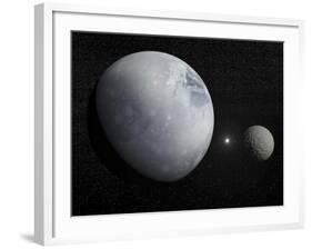 Pluton, its Big Moon Charon and the Polaris Star-null-Framed Art Print